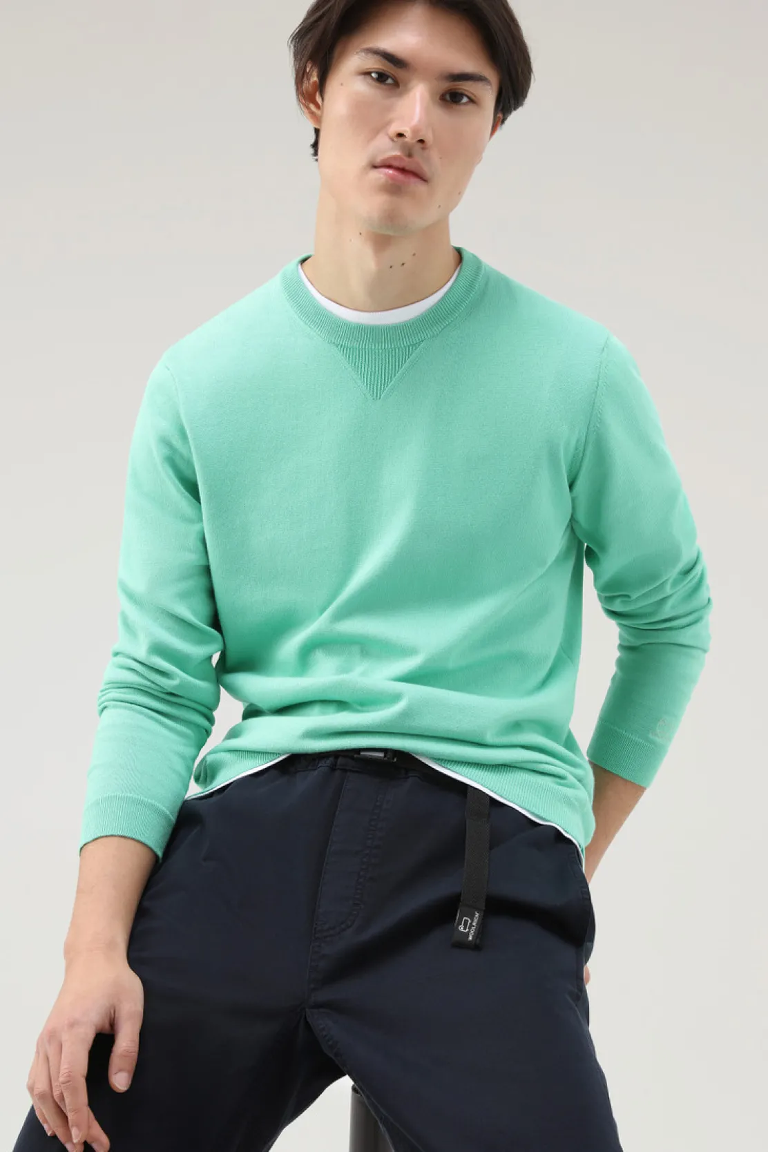 Maglieria>Woolrich Maglia Girocollo In Puro Cotone Harbor Green