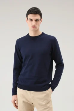 Maglieria>Woolrich Maglia Girocollo In Puro Cotone Dark Navy
