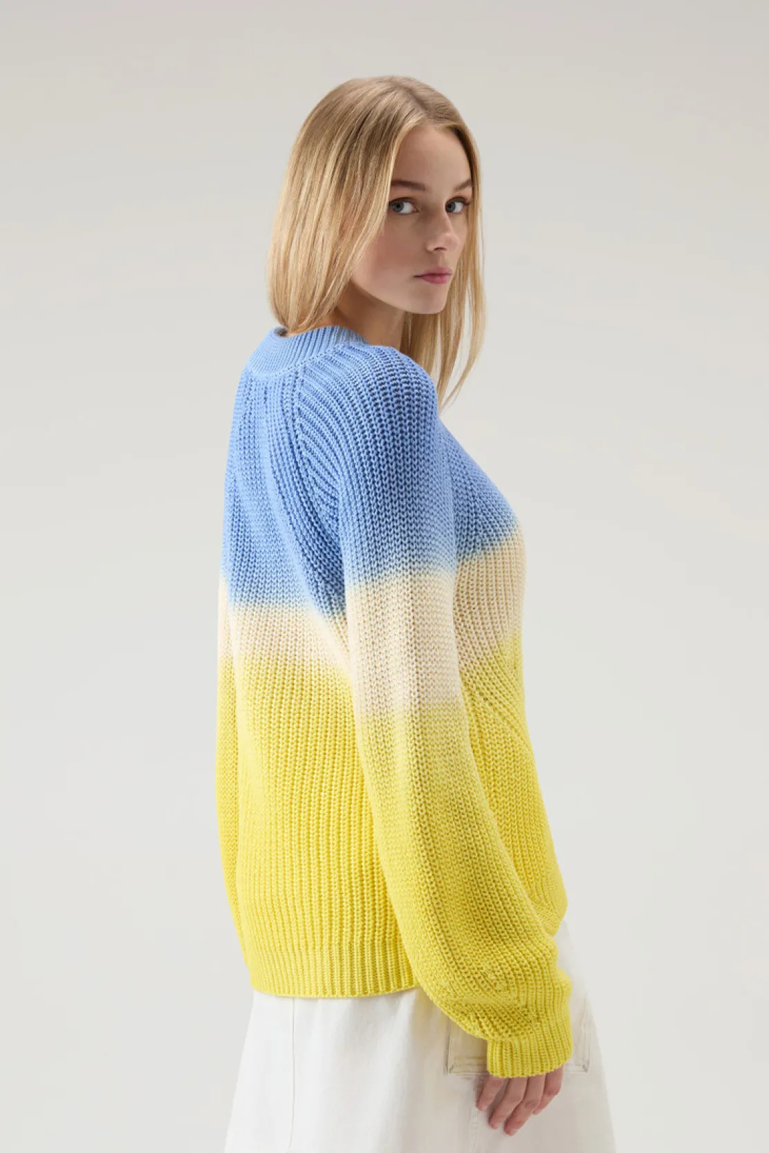 Maglieria>Woolrich Maglia Girocollo Tinta In Capo In Puro Cotone Sea Breeze