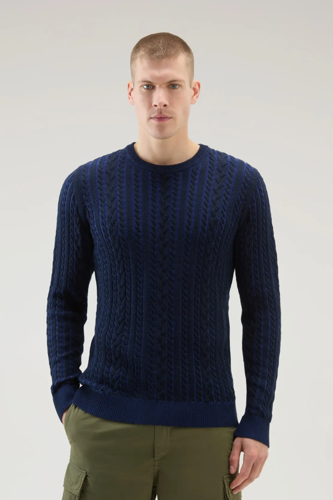 Maglieria>Woolrich Maglia Girocollo Vanisè In Puro Cotone Melton Blue Bicolor