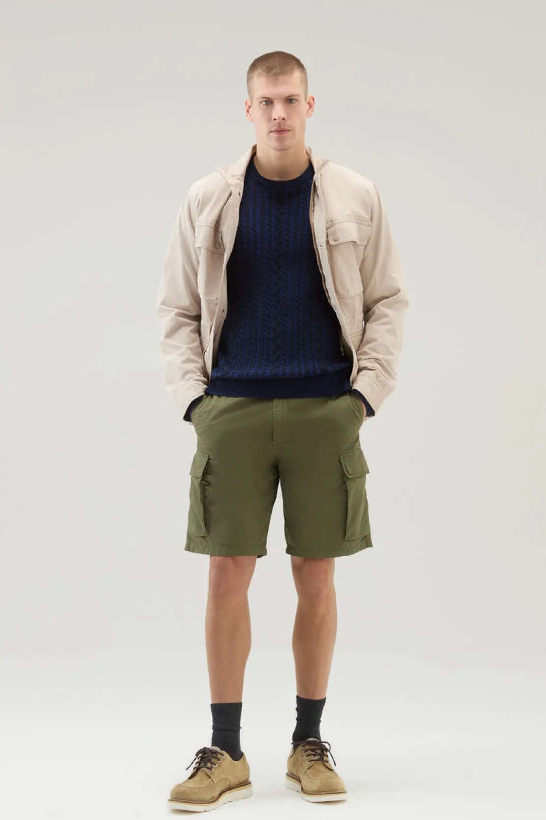 Maglieria>Woolrich Maglia Girocollo Vanisè In Puro Cotone Melton Blue Bicolor
