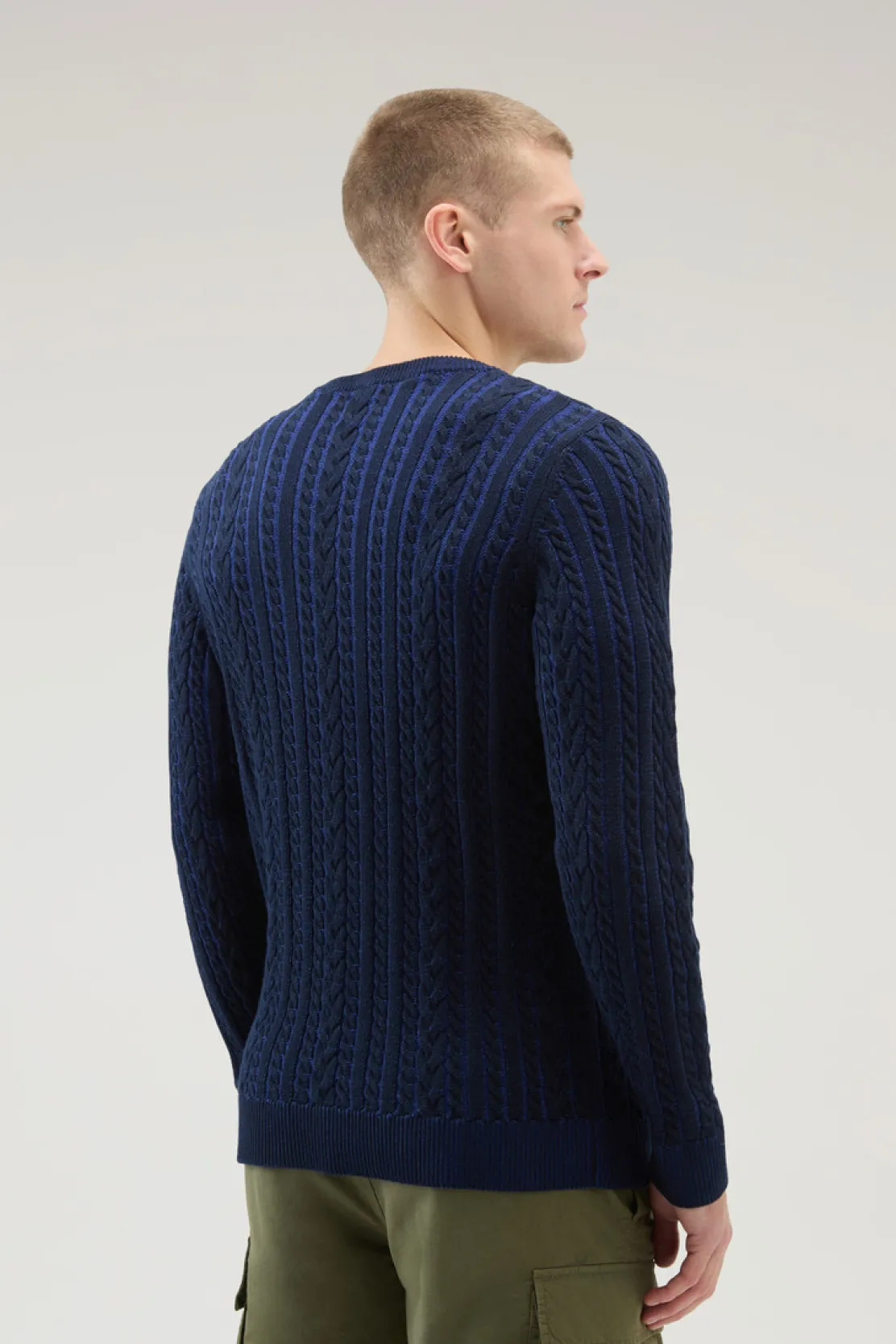 Maglieria>Woolrich Maglia Girocollo Vanisè In Puro Cotone Melton Blue Bicolor