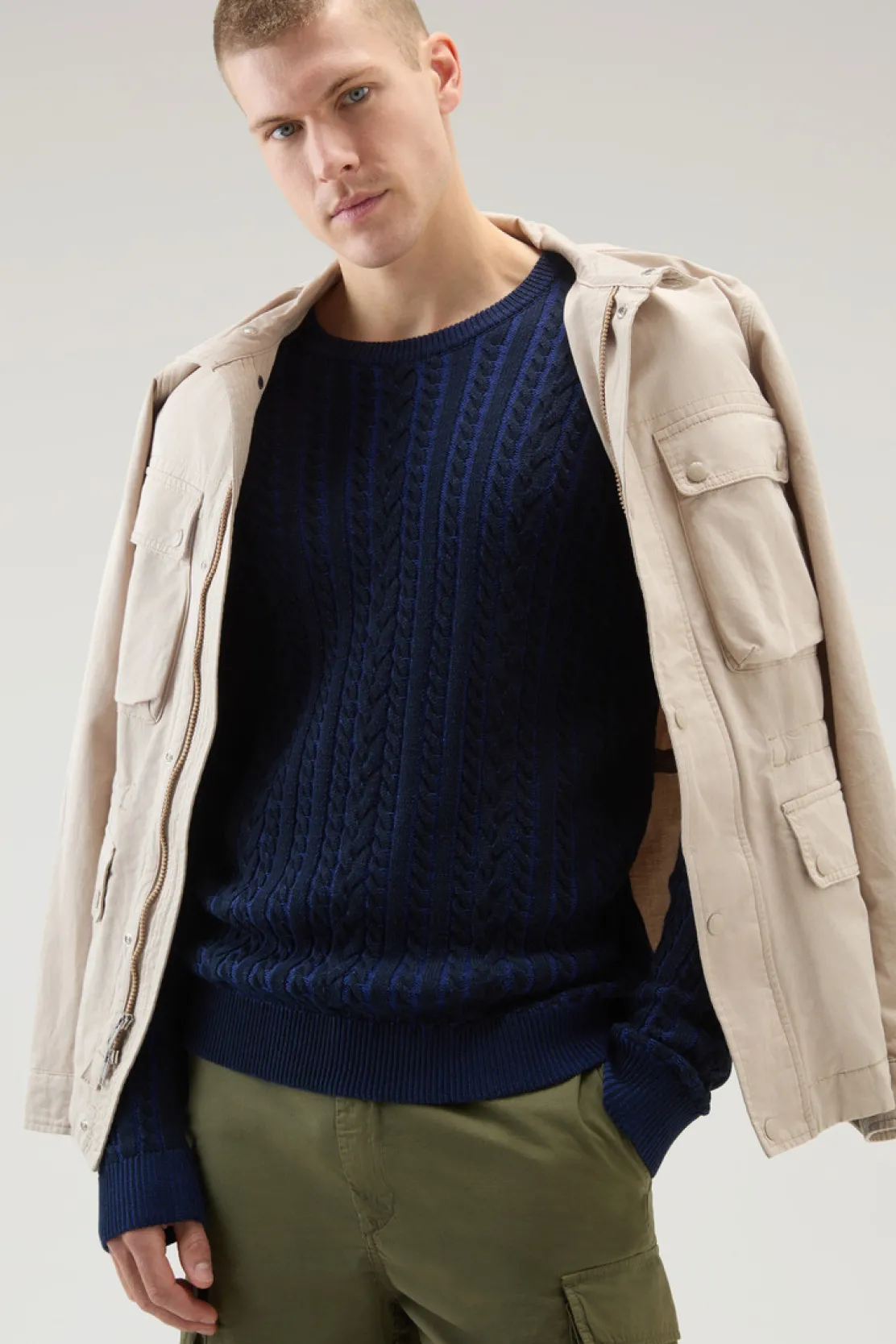 Maglieria>Woolrich Maglia Girocollo Vanisè In Puro Cotone Melton Blue Bicolor