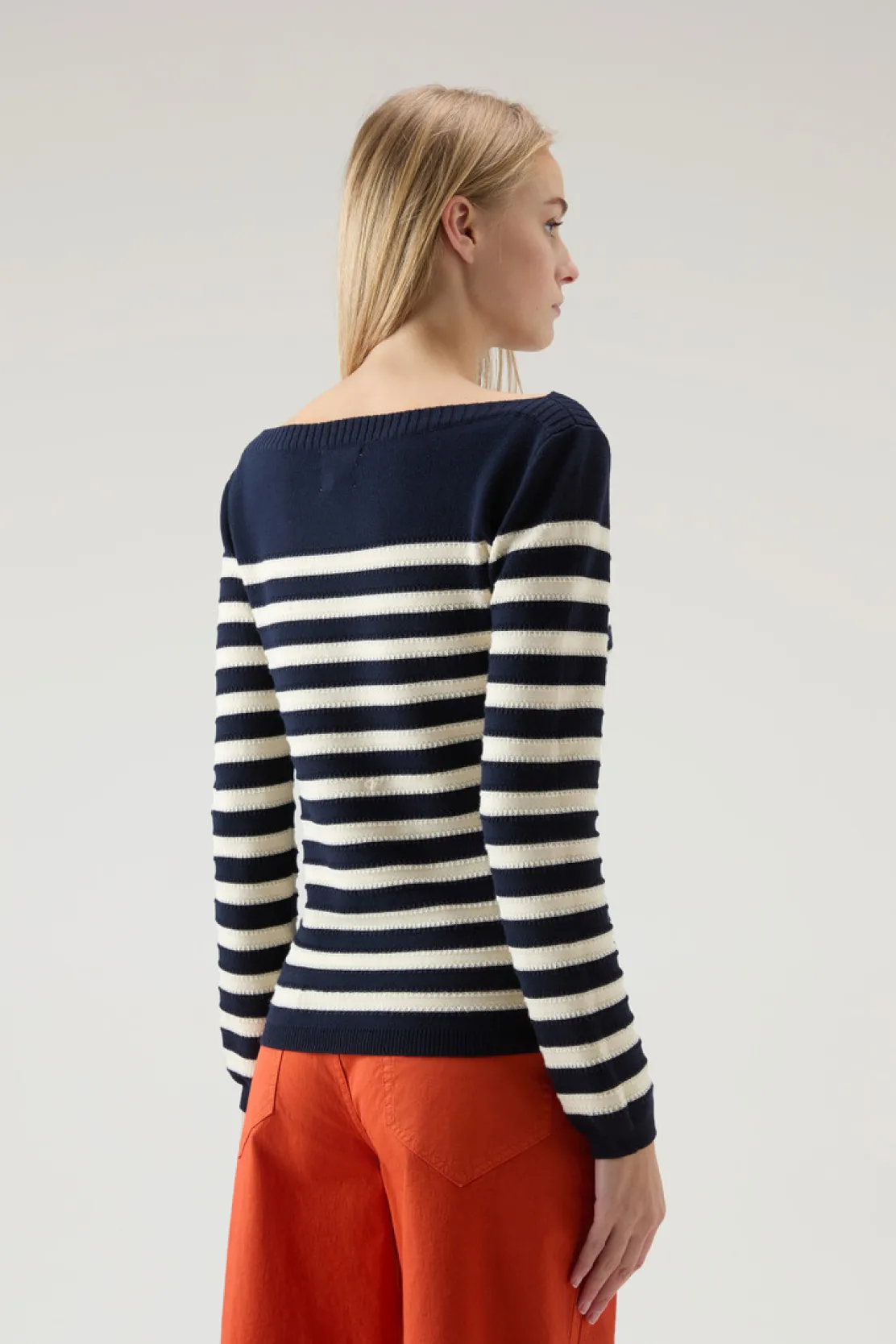 Maglieria>Woolrich Maglia In Puro Cotone Con Scollo A Barca Melton Blue Medium
