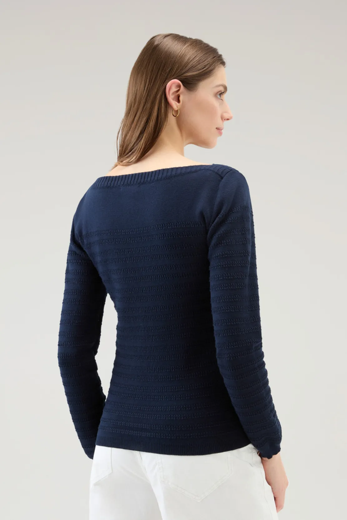 Maglieria>Woolrich Maglia In Puro Cotone Con Scollo A Barca Melton Blue