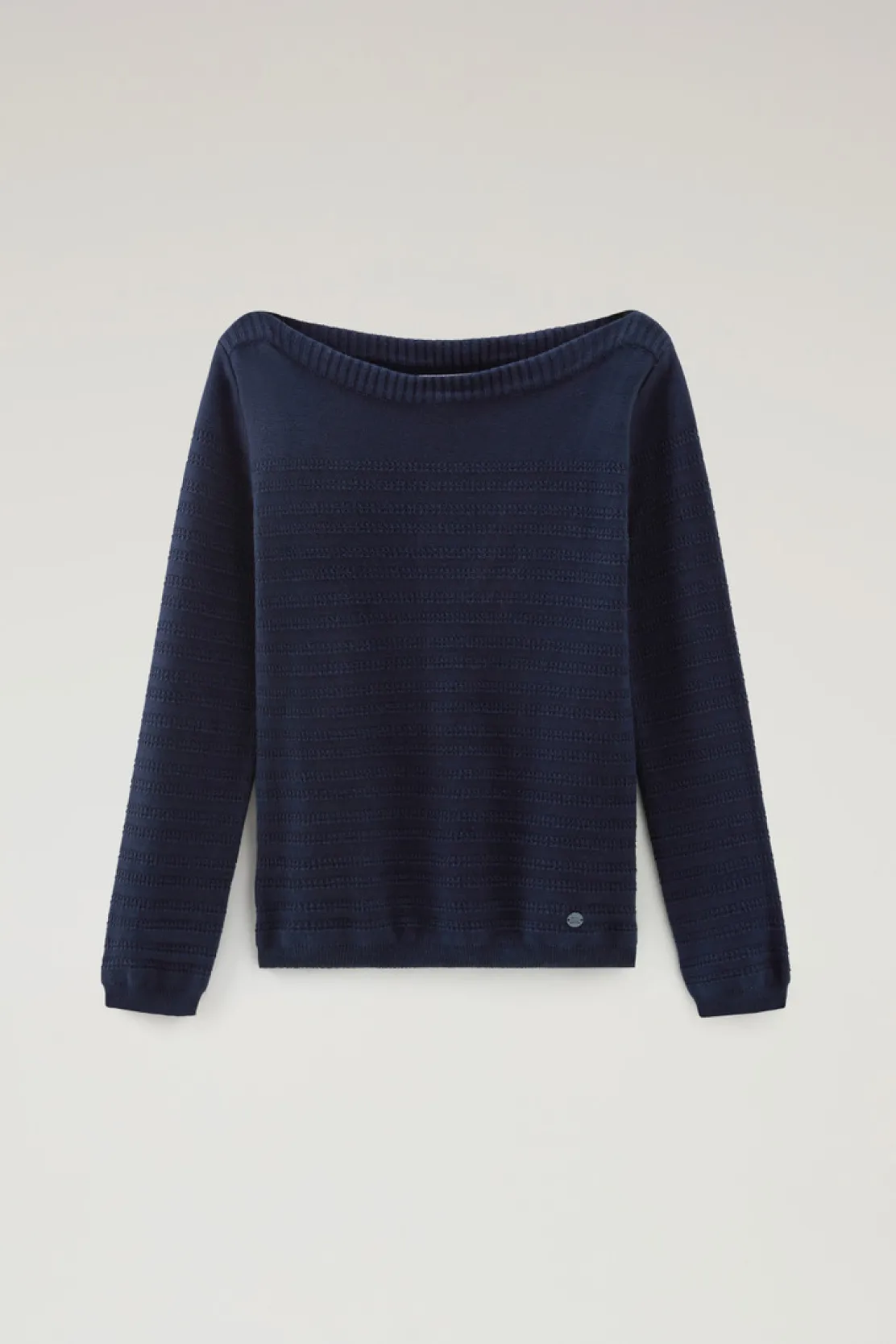 Maglieria>Woolrich Maglia In Puro Cotone Con Scollo A Barca Melton Blue