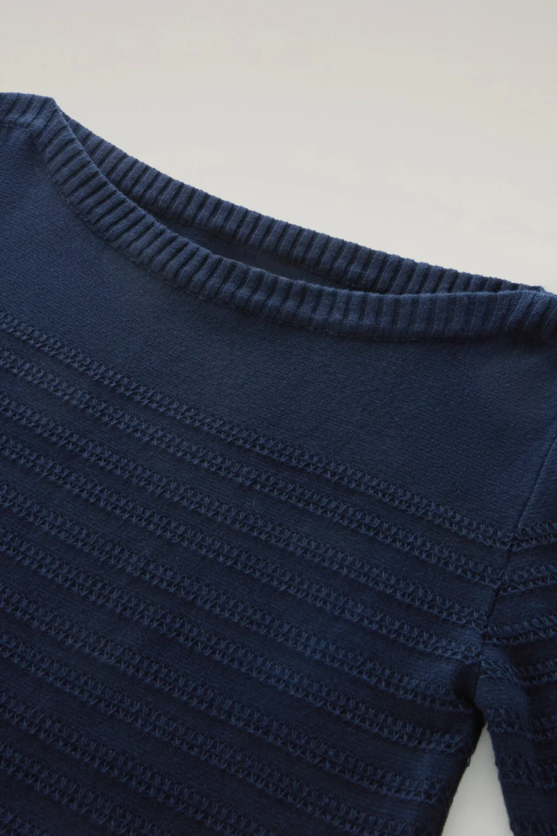 Maglieria>Woolrich Maglia In Puro Cotone Con Scollo A Barca Melton Blue