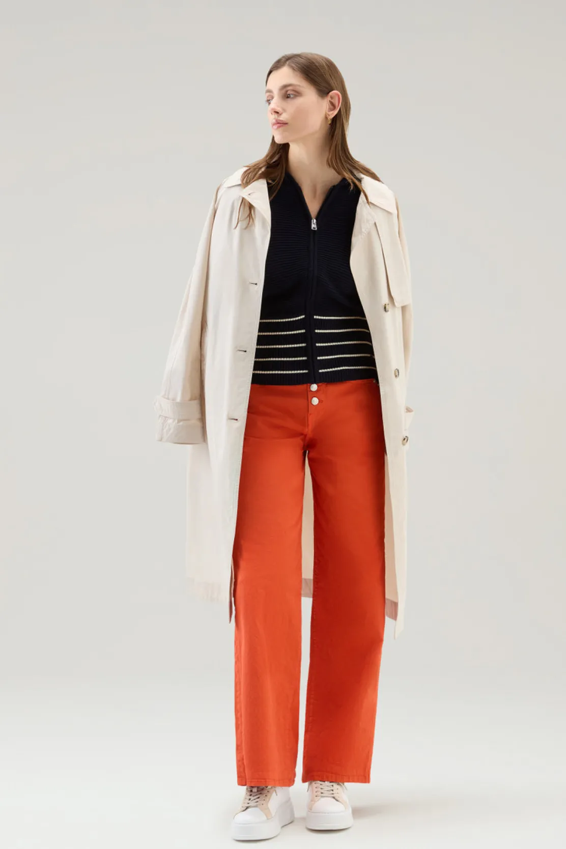 Maglieria>Woolrich Maglia In Puro Cotone Con Cappuccio E Zip Melton Blue Cream Stripe