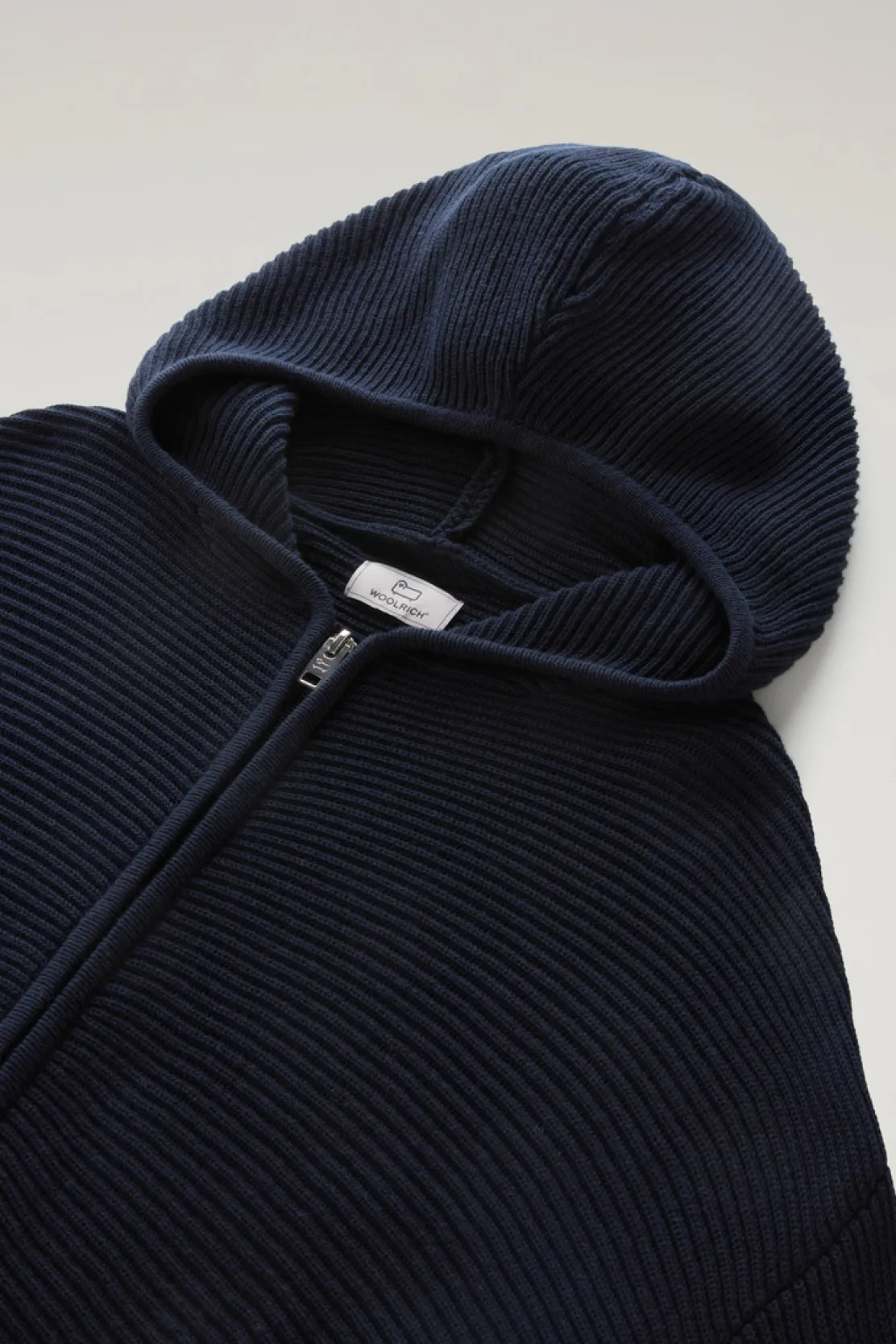 Maglieria>Woolrich Maglia In Puro Cotone Con Cappuccio E Zip Melton Blue Cream Stripe