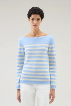 Maglieria>Woolrich Maglia In Puro Cotone Con Scollo A Barca Sea Breeze Stripe