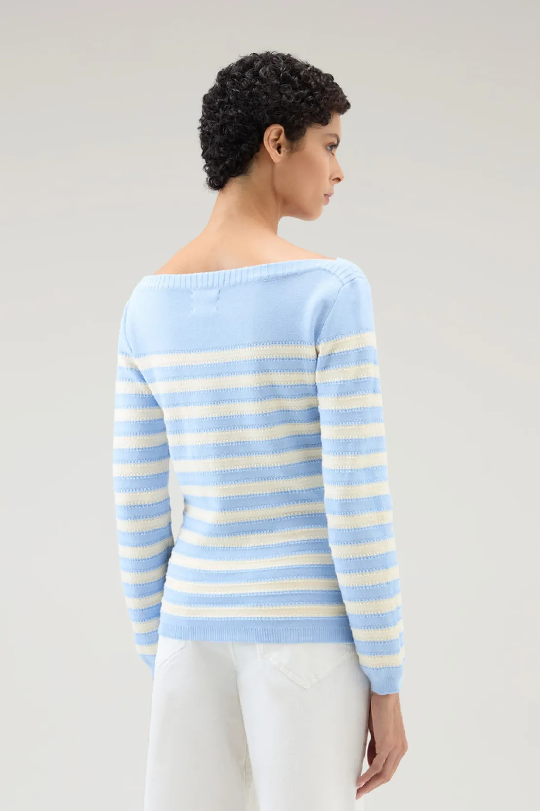 Maglieria>Woolrich Maglia In Puro Cotone Con Scollo A Barca Sea Breeze Stripe