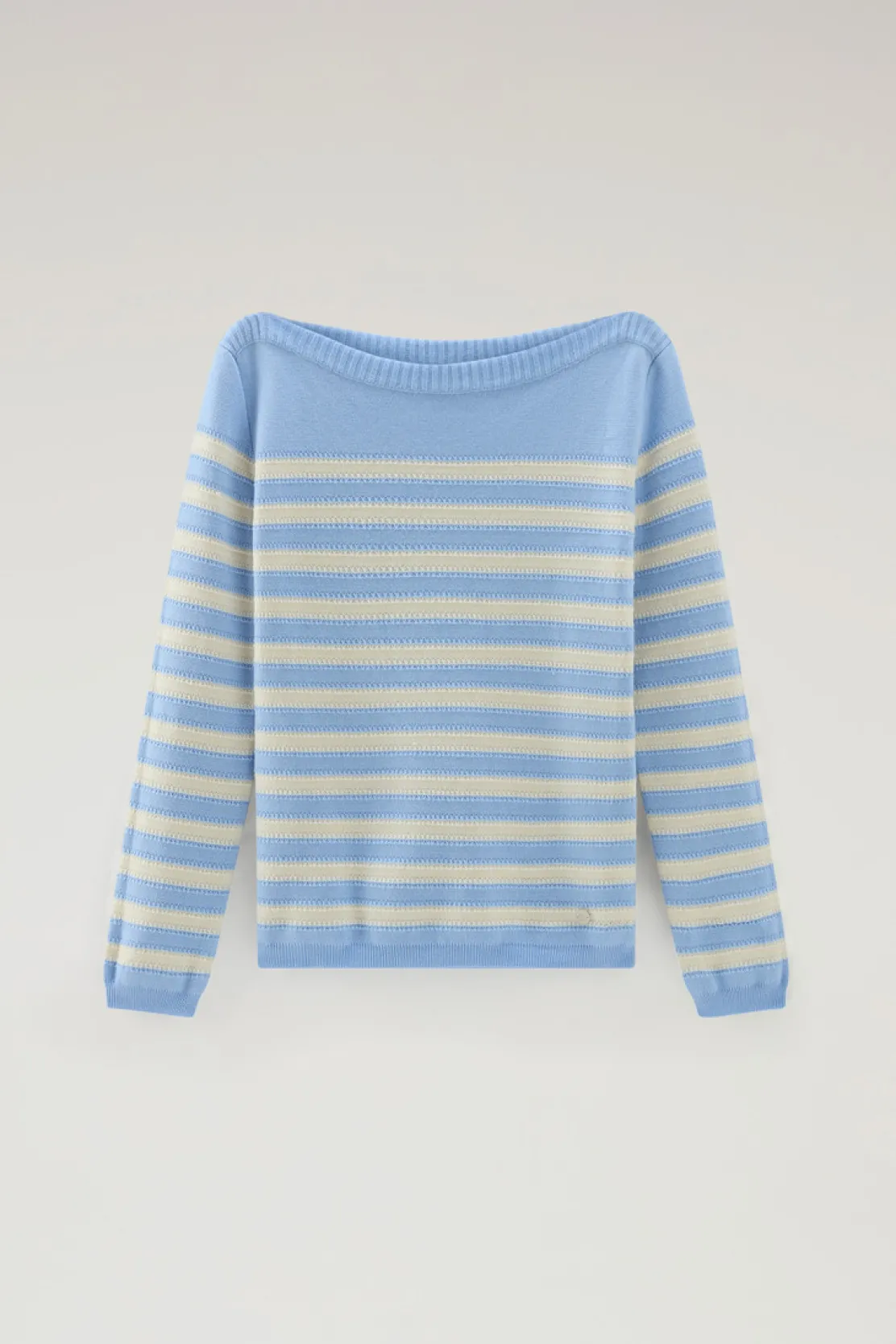 Maglieria>Woolrich Maglia In Puro Cotone Con Scollo A Barca Sea Breeze Stripe