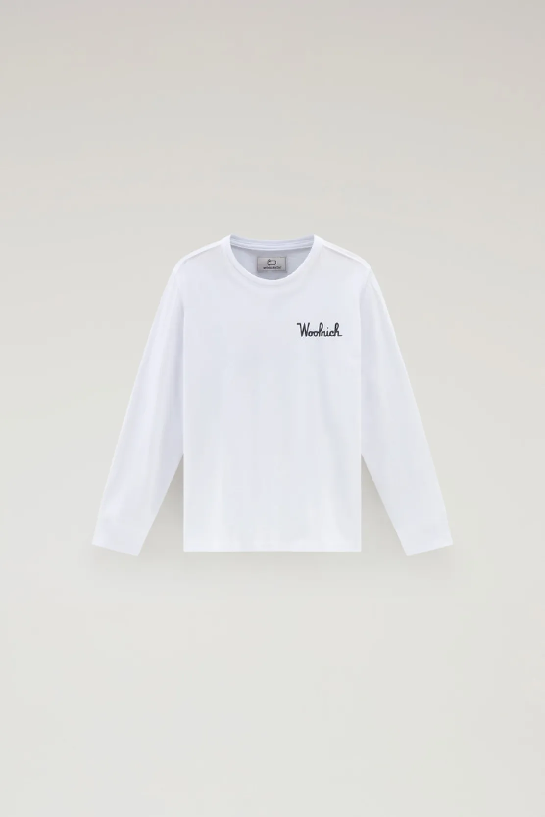 Abbigliamento>Woolrich Maglietta A Maniche Lunghe Da Bambino In Puro Cotone Bright White
