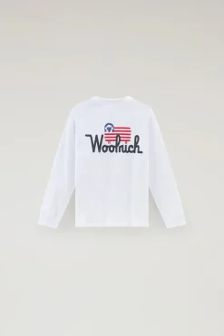 Abbigliamento>Woolrich Maglietta A Maniche Lunghe Da Bambino In Puro Cotone Bright White