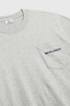 T-shirt>Woolrich Maglietta Con Taschino E Logo In Rilievo Light Grey Melange