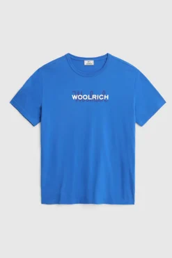 T-shirt>Woolrich Maglietta In Puro Cotone Con Maxi Logo Ocean Blue