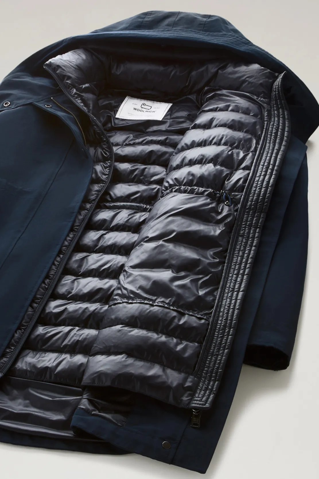 Parka>Woolrich Military Parka 3 In 1 In Ramar Cloth Con Giacca Trapuntata Removibile Melton Blue