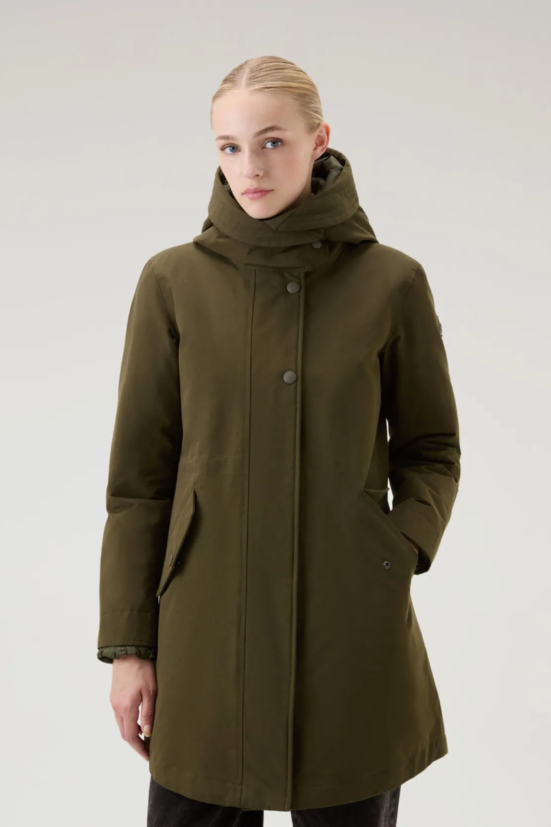 Parka>Woolrich Military Parka 3 In 1 In Ramar Cloth Con Giacca Trapuntata Removibile Dark Green