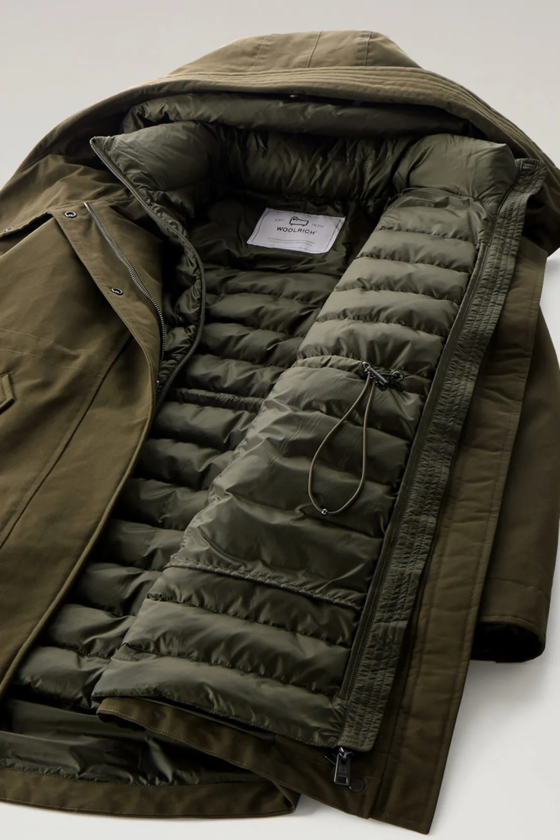 Parka>Woolrich Military Parka 3 In 1 In Ramar Cloth Con Giacca Trapuntata Removibile Dark Green