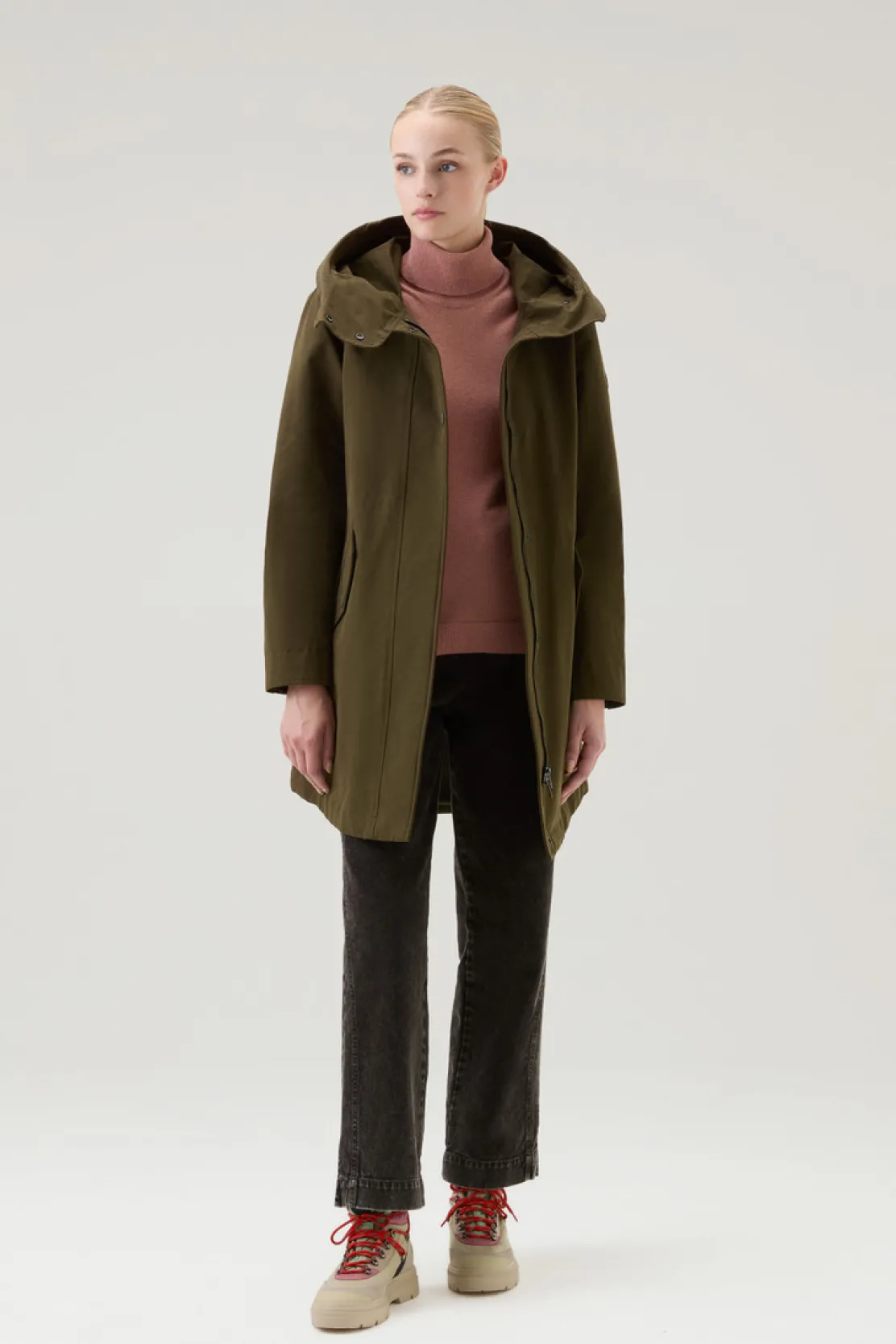 Parka>Woolrich Military Parka 3 In 1 In Ramar Cloth Con Giacca Trapuntata Removibile Dark Green