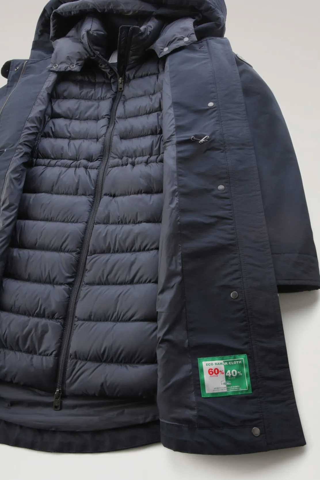 Parka>Woolrich Military Parka Lungo 3 In 1 In Eco Ramar Melton Blue