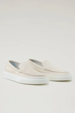 Scarpe da barca e sandali>Woolrich Mocassini Slip-on In Pelle Scamosciata Beige