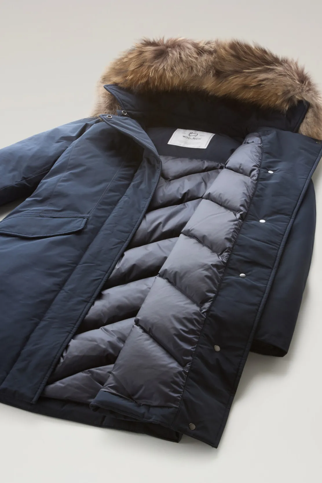 Parka>Woolrich Modern Vail Parka Con Cappuccio Staccabile Melton Blue
