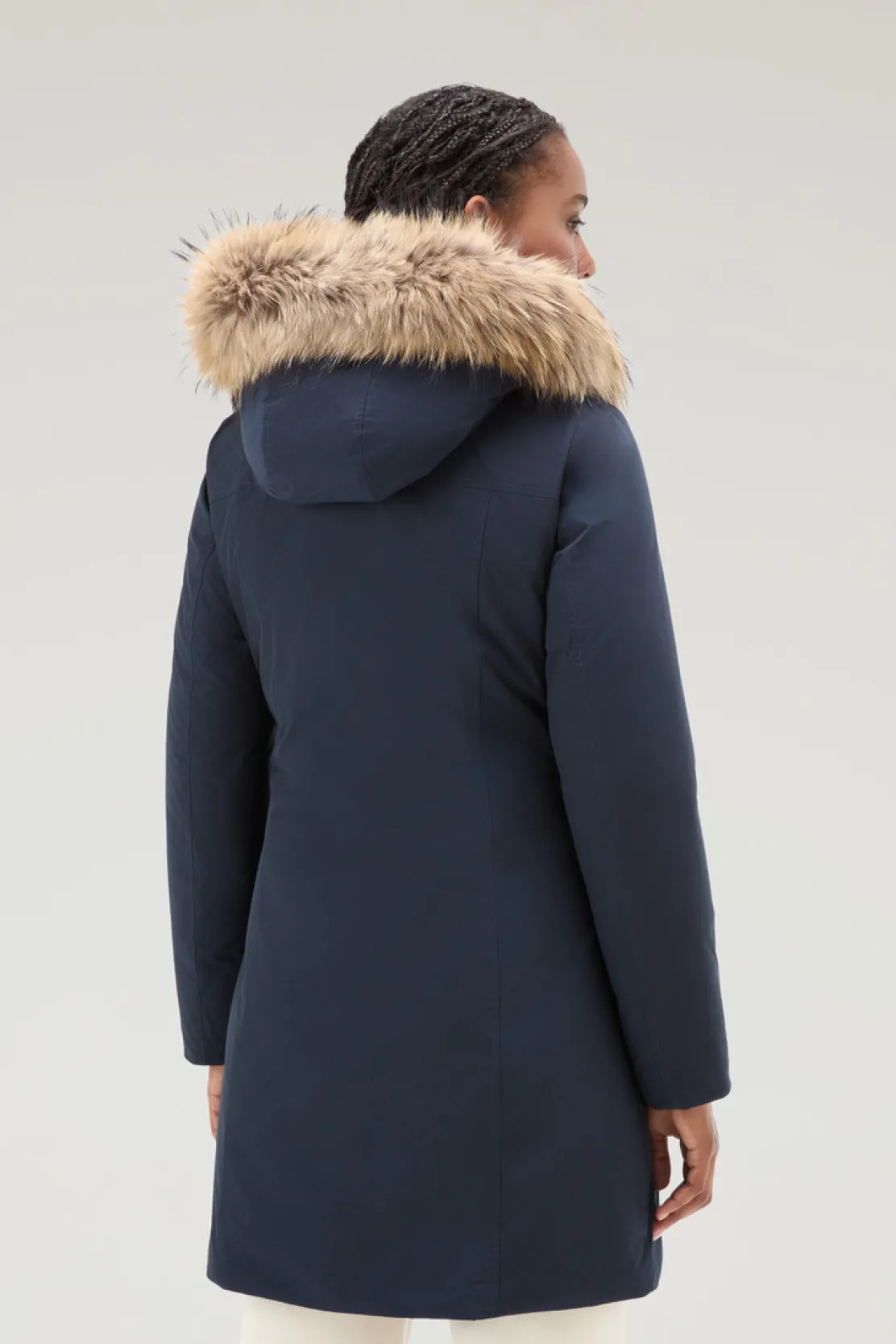Parka>Woolrich Modern Vail Parka Con Cappuccio Staccabile Melton Blue