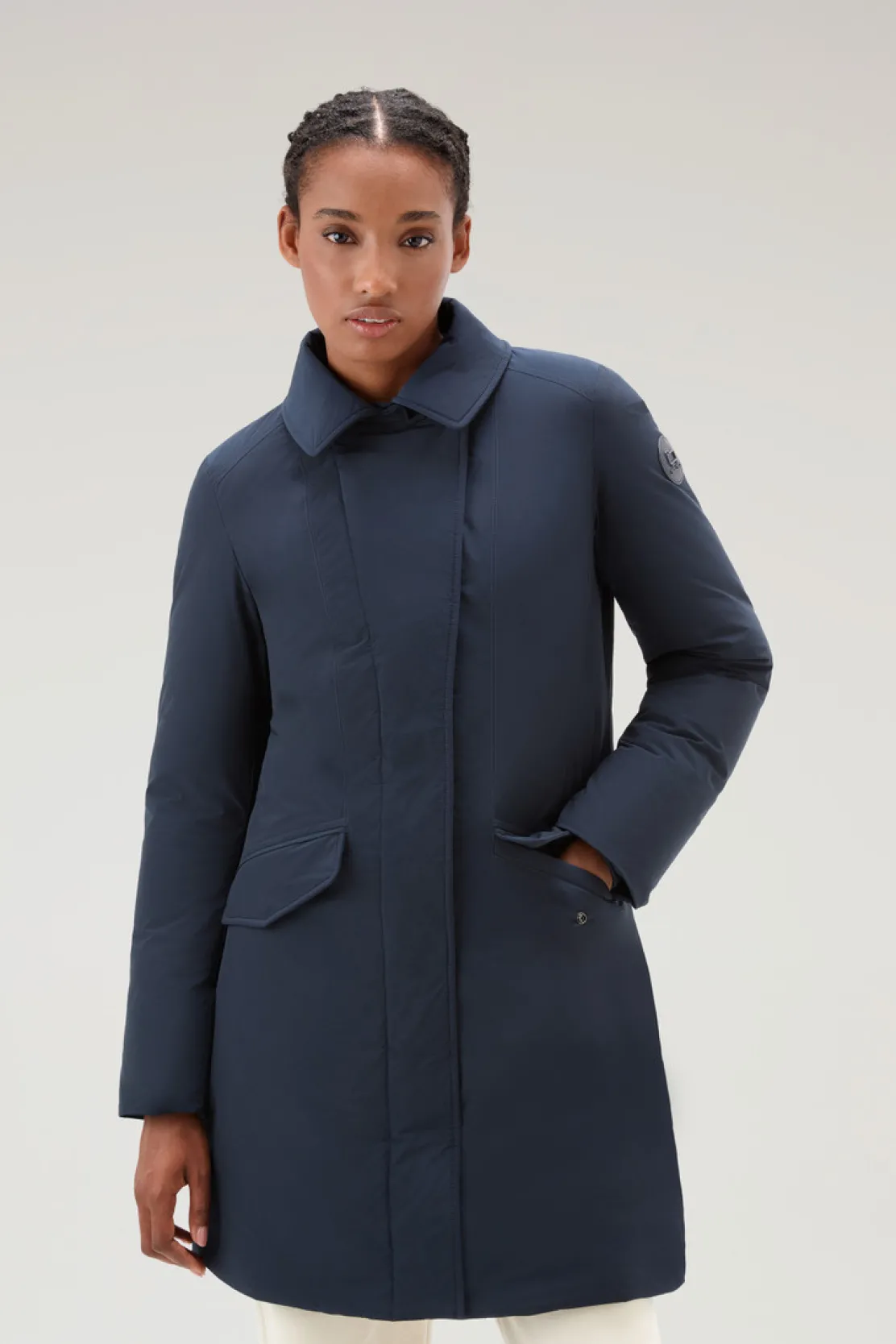Parka>Woolrich Modern Vail Parka Con Cappuccio Staccabile Melton Blue