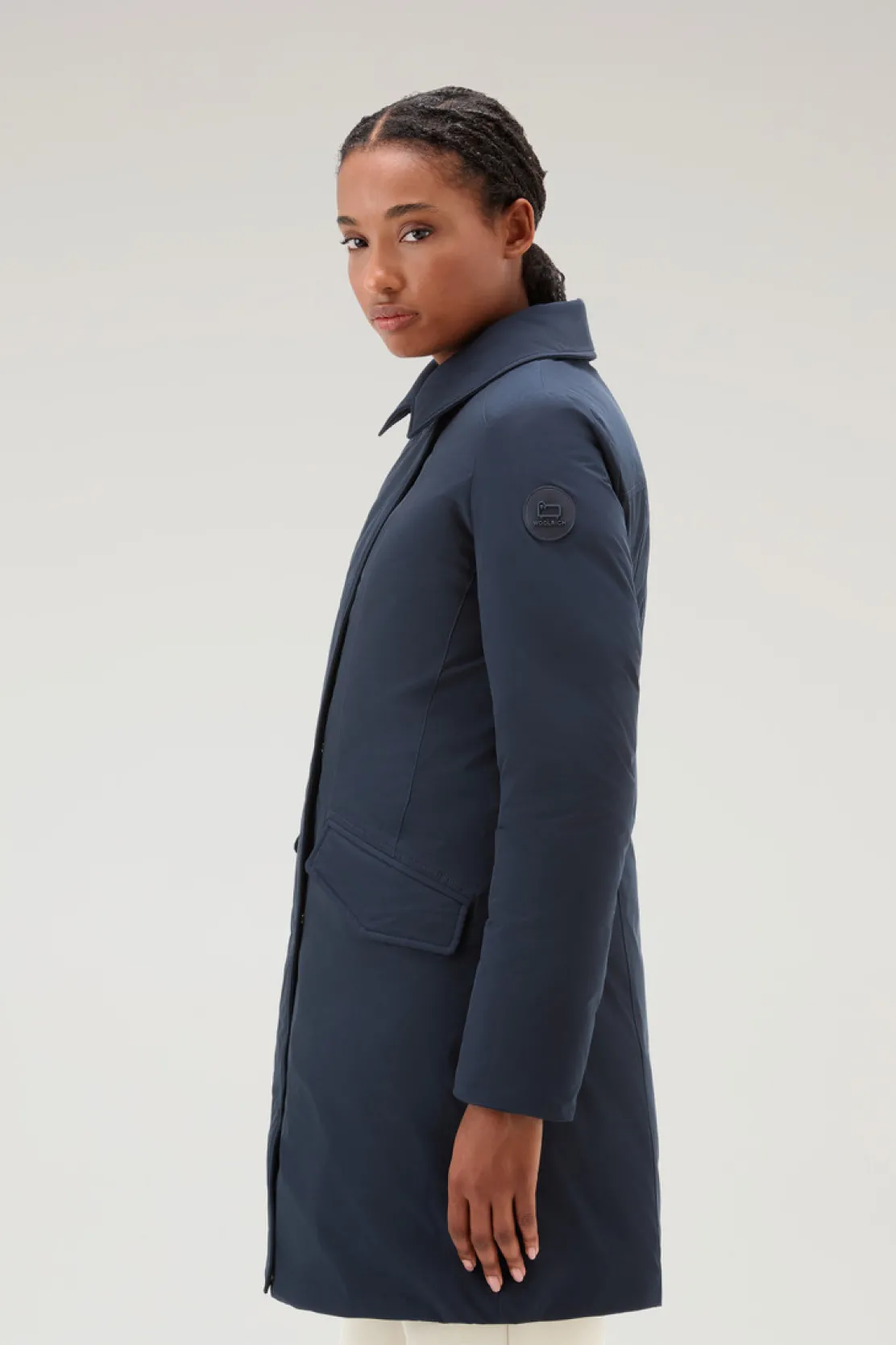 Parka>Woolrich Modern Vail Parka Con Cappuccio Staccabile Melton Blue