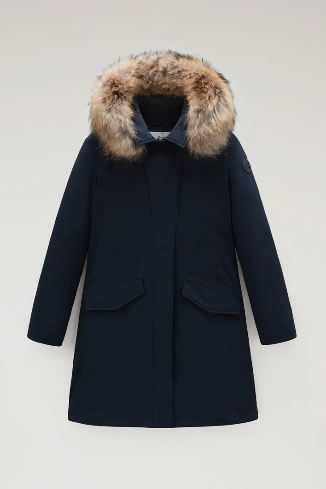 Parka>Woolrich Modern Vail Parka Con Cappuccio Staccabile Melton Blue