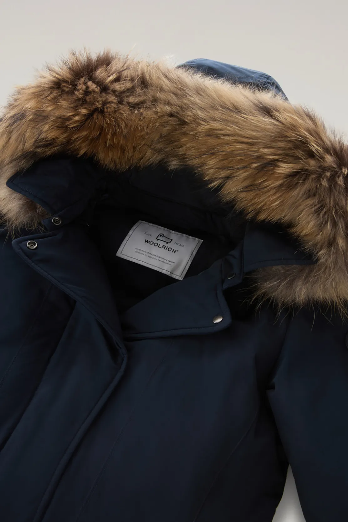 Parka>Woolrich Modern Vail Parka Con Cappuccio Staccabile Melton Blue