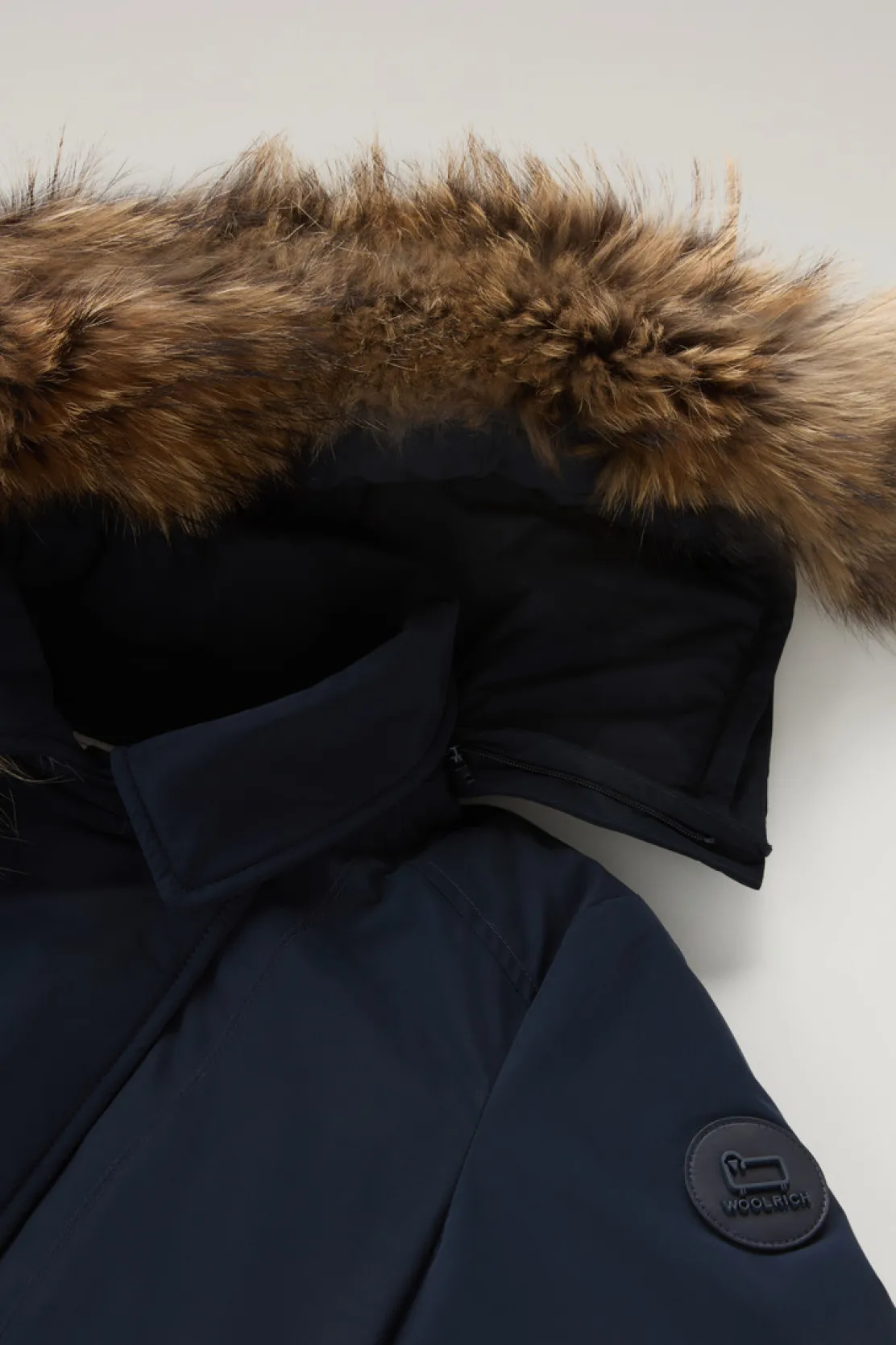 Parka>Woolrich Modern Vail Parka Con Cappuccio Staccabile Melton Blue