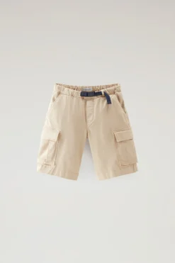 Abbigliamento>Woolrich Pantaloncini Cargo Da Bambino Tinti In Capo In Cotone Elasticizzato Beach Sand
