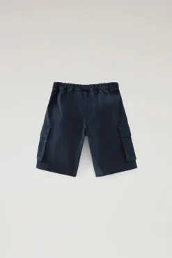 Abbigliamento>Woolrich Pantaloncini Cargo Da Bambino Tinti In Capo In Cotone Elasticizzato Melton Blue