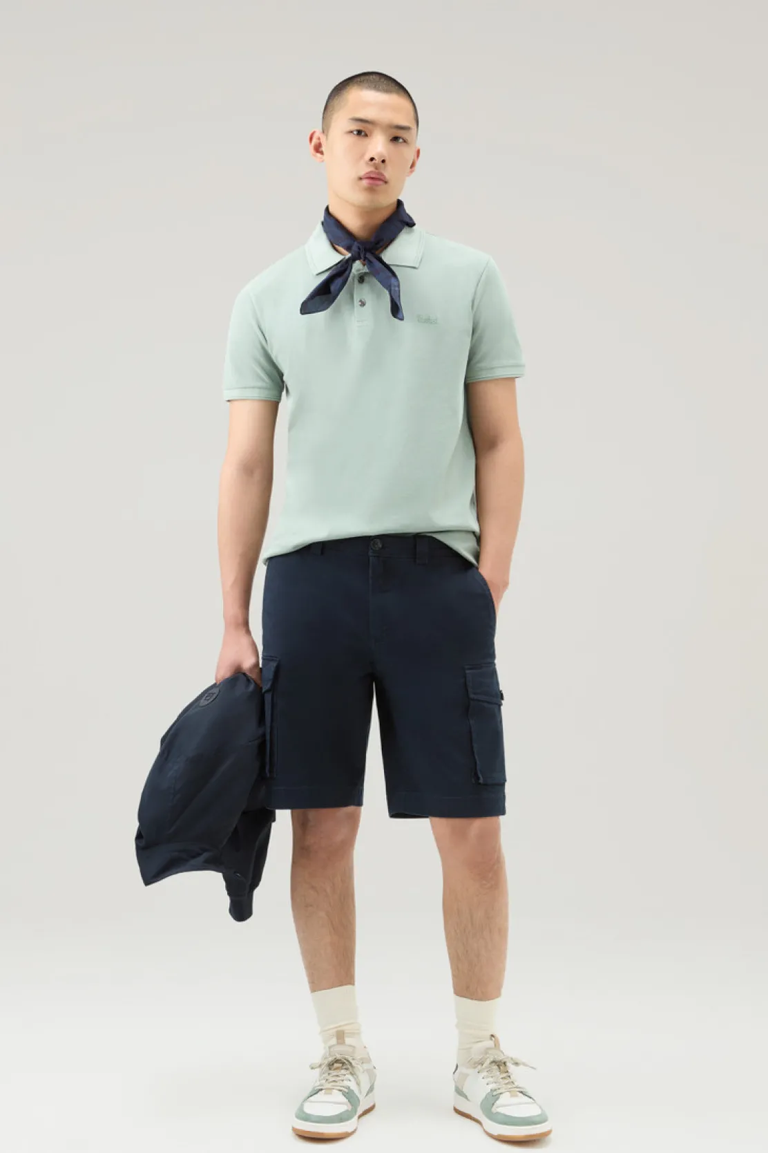 Pantaloni e pantaloncini>Woolrich Pantaloncini Cargo Tinti In Capo In Cotone Elasticizzato Melton Blue
