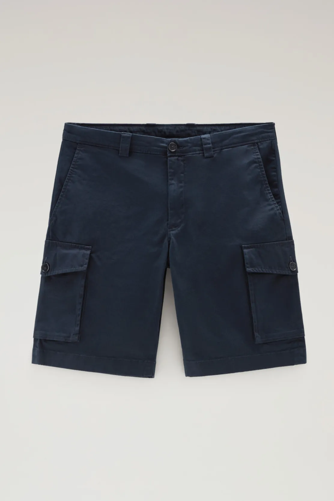 Pantaloni e pantaloncini>Woolrich Pantaloncini Cargo Tinti In Capo In Cotone Elasticizzato Melton Blue
