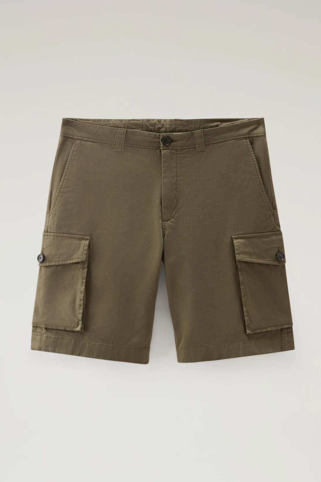 Pantaloni e pantaloncini>Woolrich Pantaloncini Cargo Tinti In Capo In Cotone Elasticizzato Lake Olive