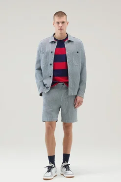 Pantaloni e pantaloncini>Woolrich Pantaloncini Chino A Righe In Misto Cotone Elasticizzato Blue Stripe