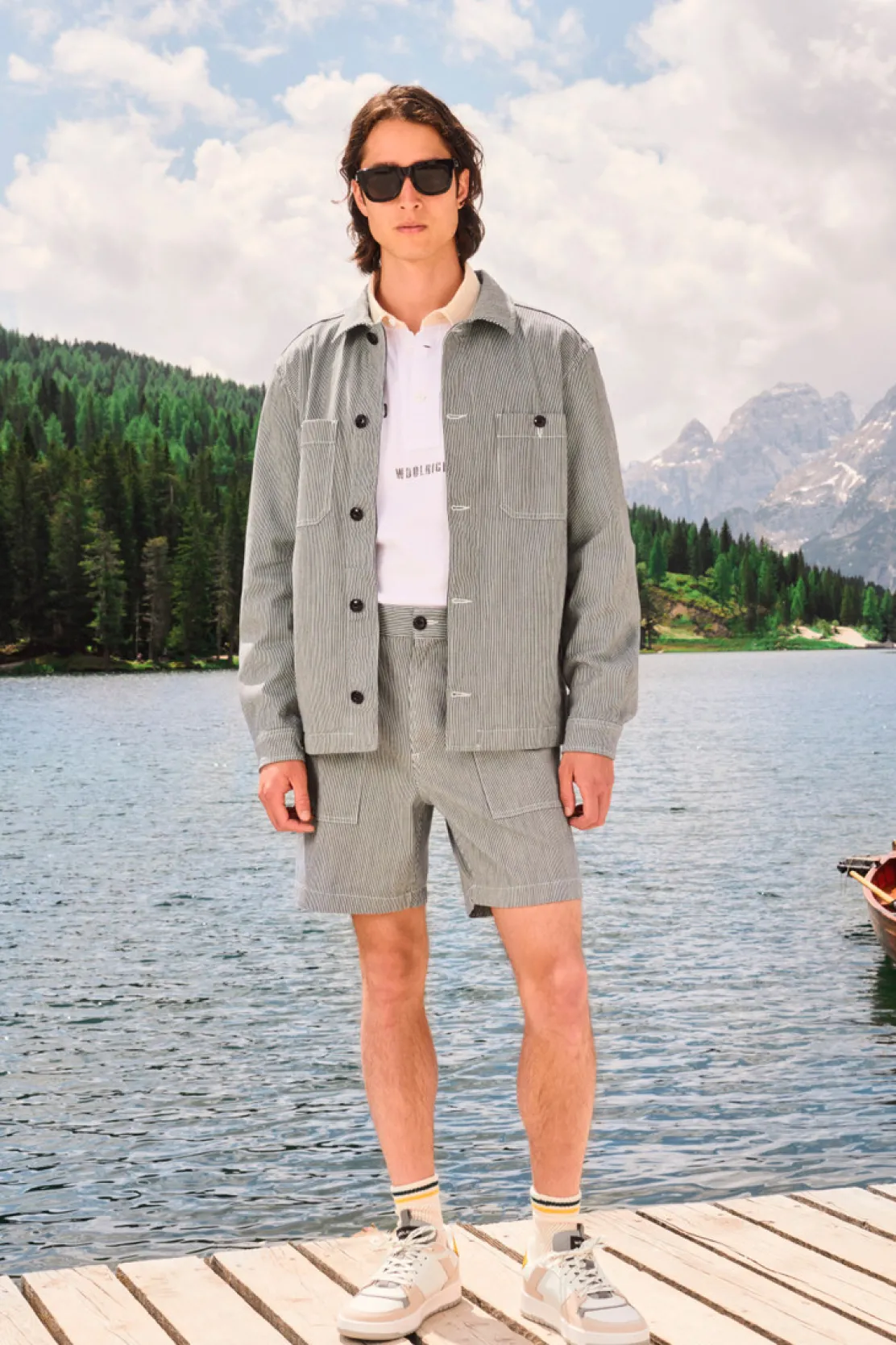 Pantaloni e pantaloncini>Woolrich Pantaloncini Chino A Righe In Misto Cotone Elasticizzato Blue Stripe