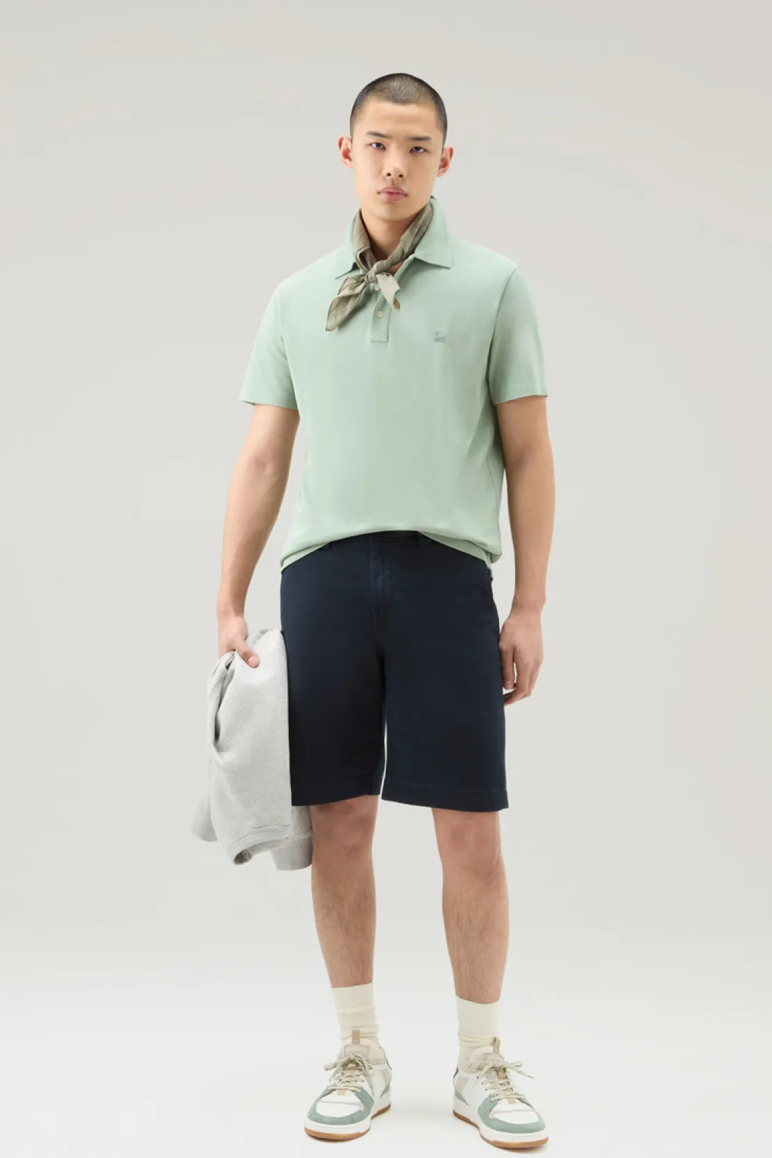 Pantaloni e pantaloncini>Woolrich Pantaloncini Chino Tinti In Capo In Cotone Elasticizzato Melton Blue