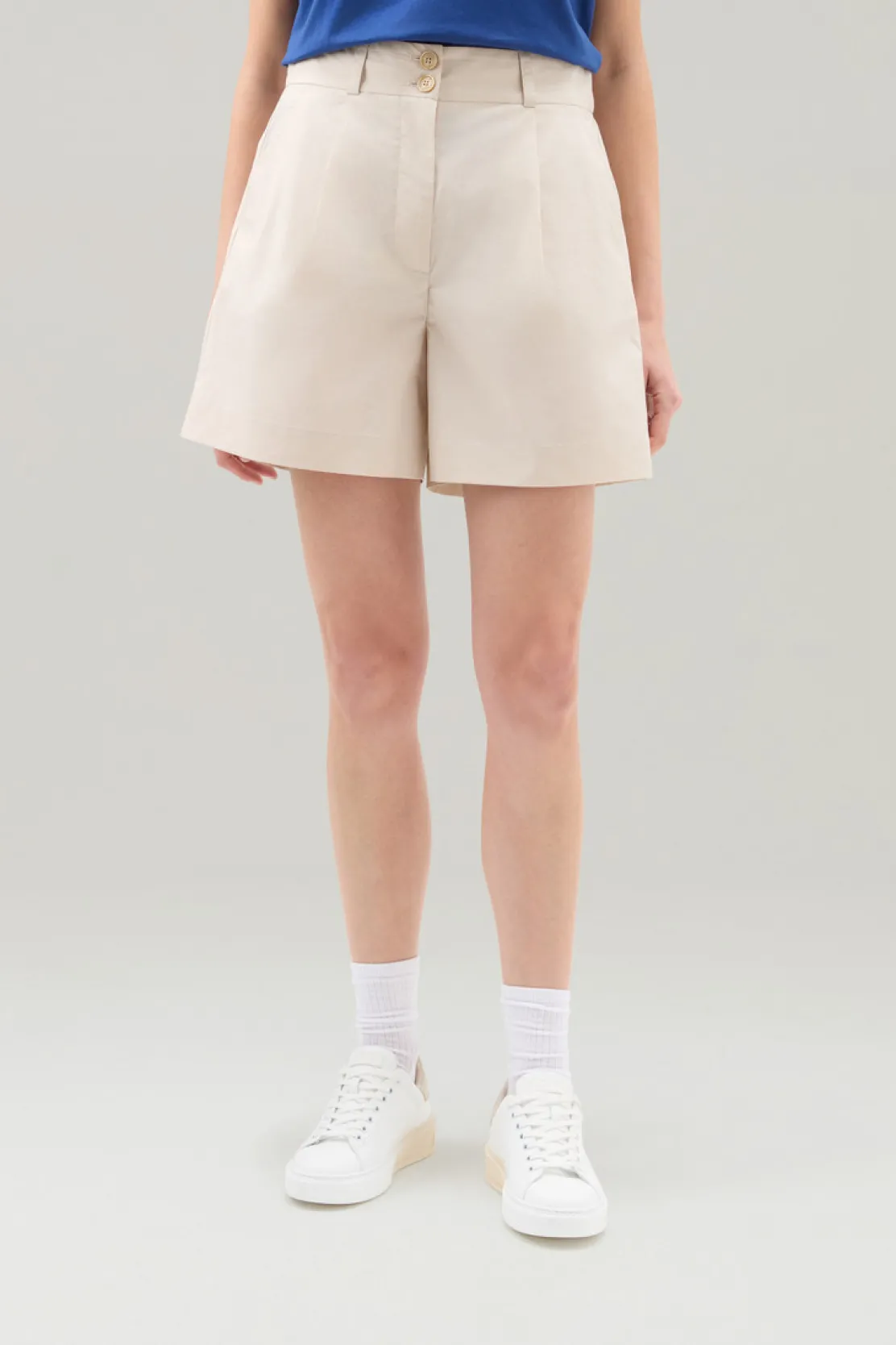 Pantaloni e pantaloncini>Woolrich Pantaloncini In Popeline Di Puro Cotone Light Oak