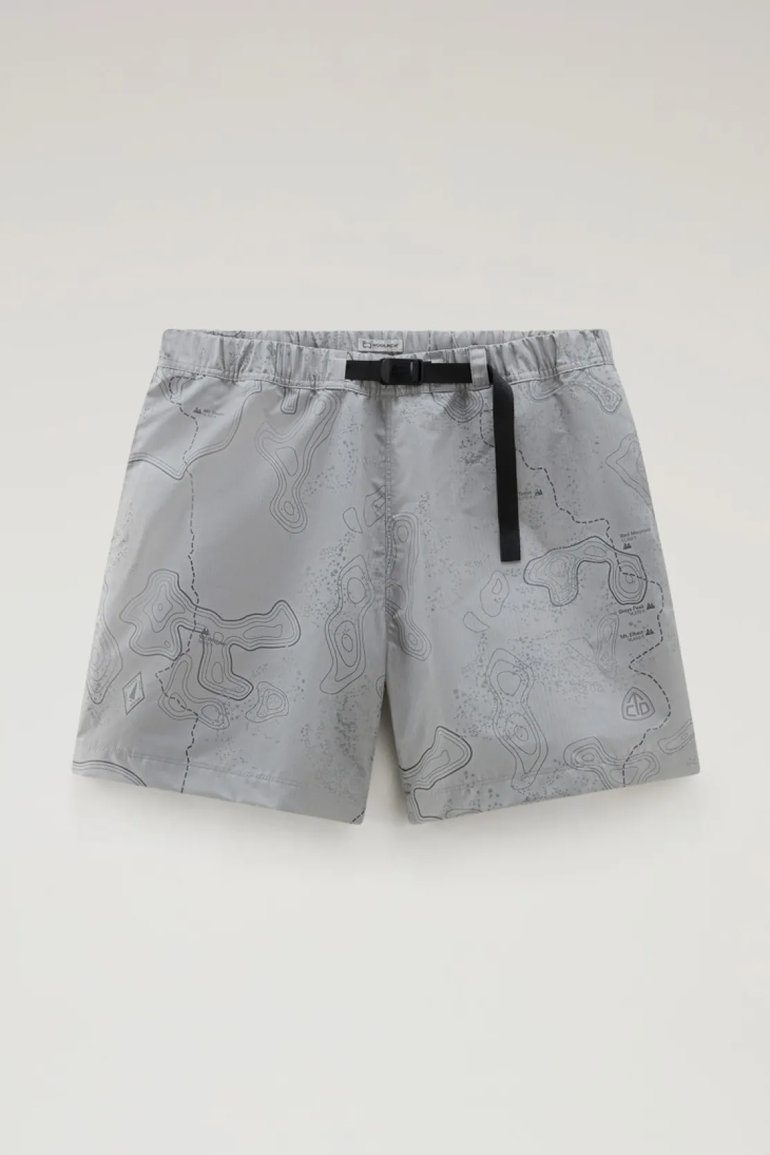Pantaloni e pantaloncini>Woolrich Pantaloncini In Tessuto Ripstop Con Stampa Grey Trail map