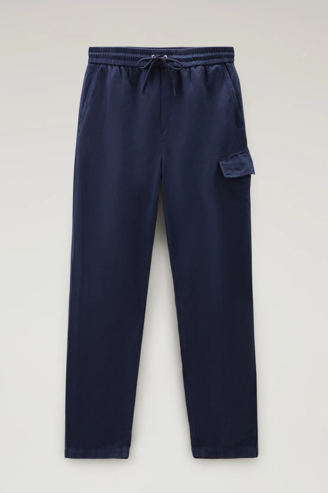 Pantaloni e pantaloncini>Woolrich Pantaloni Cargo In Misto Cotone E Lino Tinti In Capo Maritime Blue