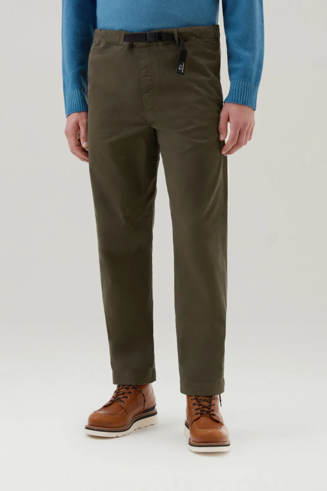 Pantaloni e pantaloncini>Woolrich Pantaloni Chino Tinti In Capo In Twill Di Cotone Elasticizzato Dark Green