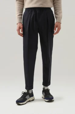 Pantaloni e pantaloncini>Woolrich Pantaloni Commuting In Misto Lana Eco-comfort Melton Blue