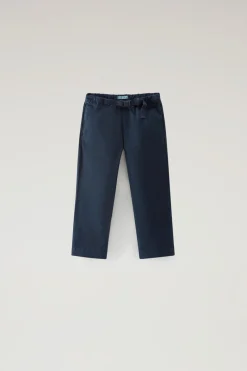 Abbigliamento>Woolrich Pantaloni Da Bambino Tinti In Capo In Cotone Elasticizzato Melton Blue