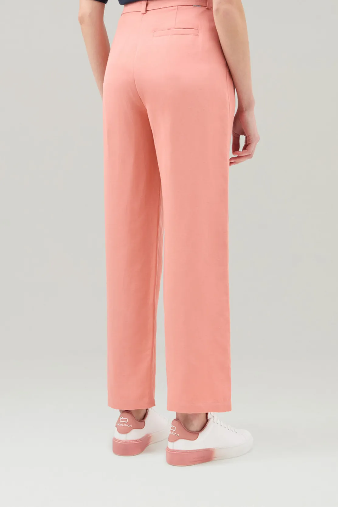 Pantaloni e pantaloncini>Woolrich Pantaloni In Misto Lino Con Cintura In Tessuto Coral Sand