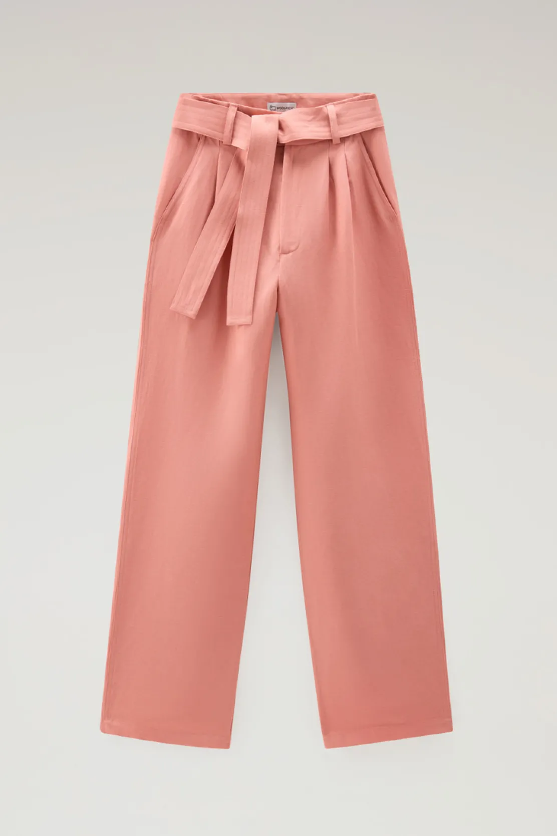 Pantaloni e pantaloncini>Woolrich Pantaloni In Misto Lino Con Cintura In Tessuto Coral Sand