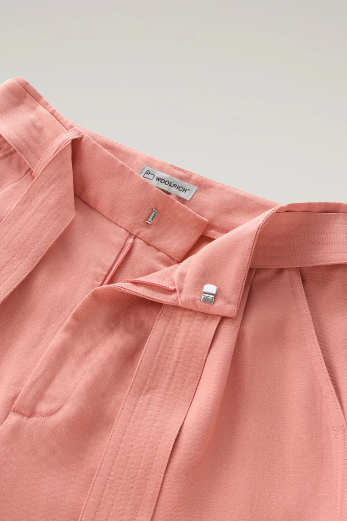 Pantaloni e pantaloncini>Woolrich Pantaloni In Misto Lino Con Cintura In Tessuto Coral Sand